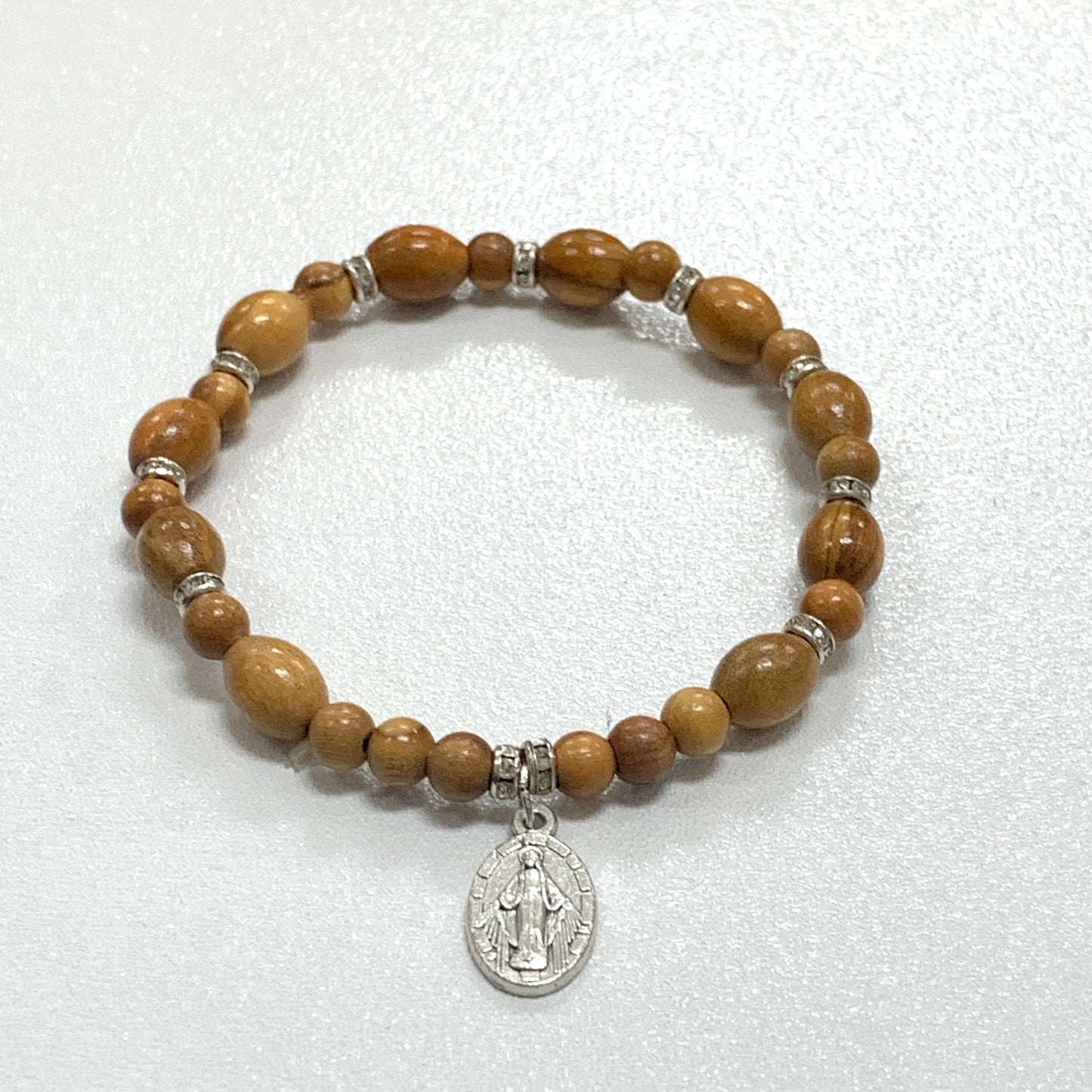 Olive Wood Bracelet with Miraculous Medal