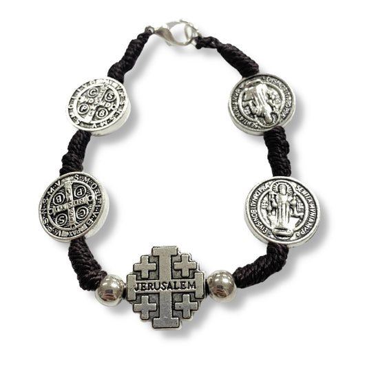 Dark Brown St. Benedict Bracelet with Jerusalem Cross