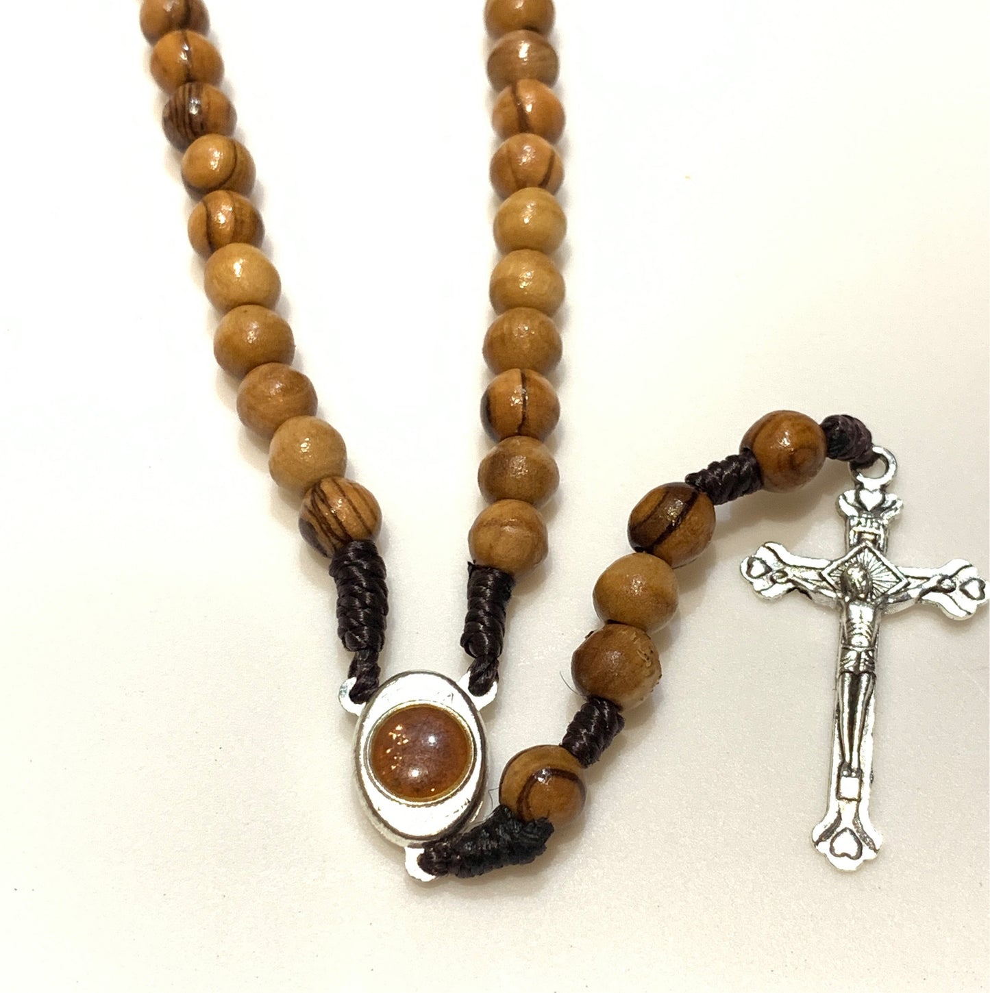 Olive Wood Immaculate Heart Rosary with Soil