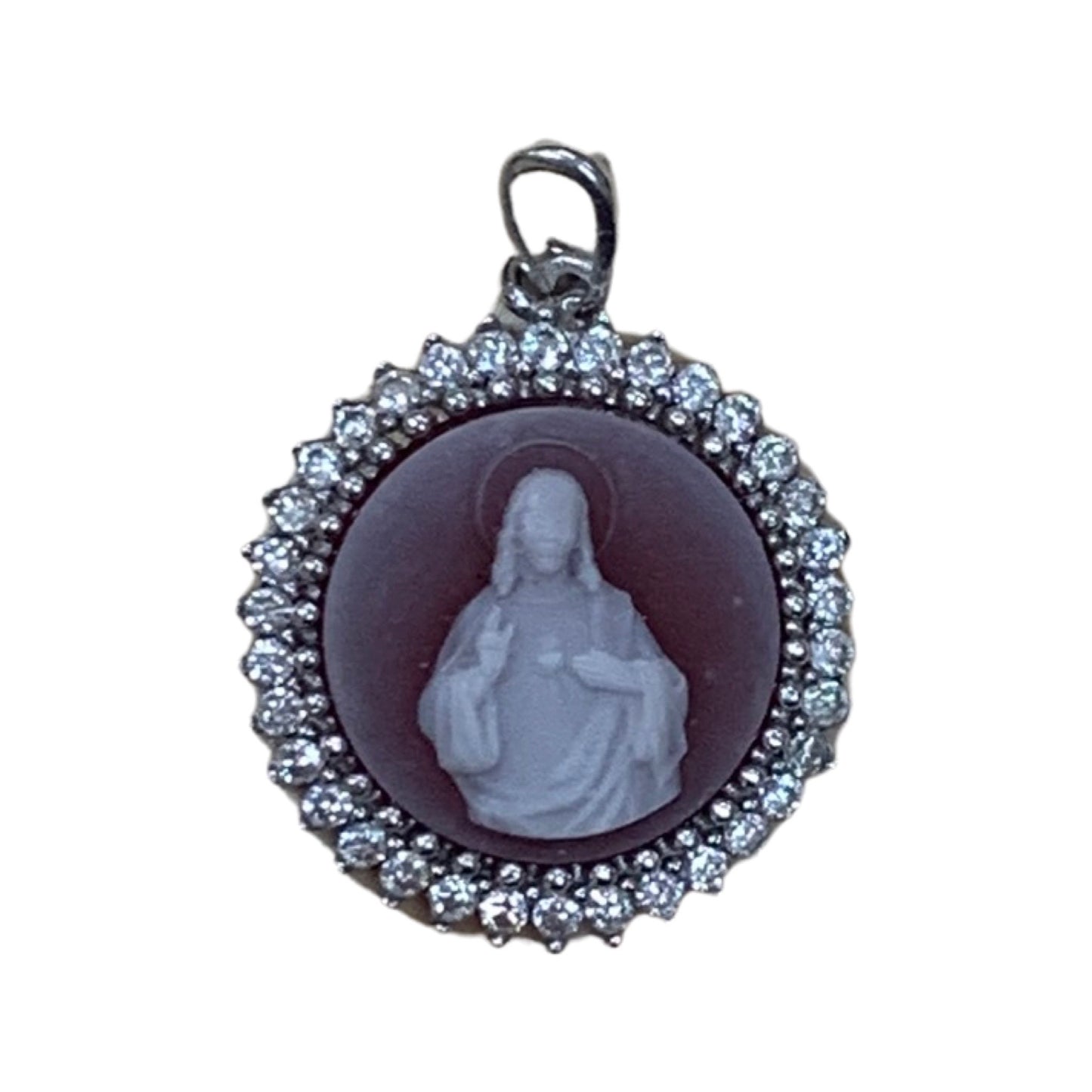 Sacred Heart Cameo Medal with Diamond Border