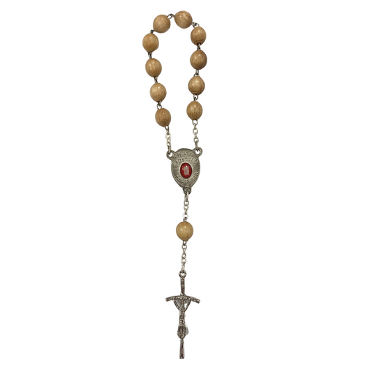 Wood St. Faustina Decade Rosary with Relic and Holy Card