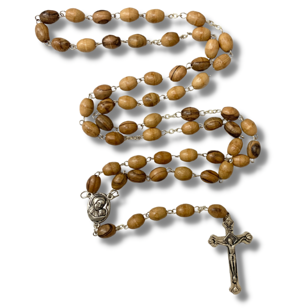 Oval Olive Wood Our Lady of Tenderness Rosary