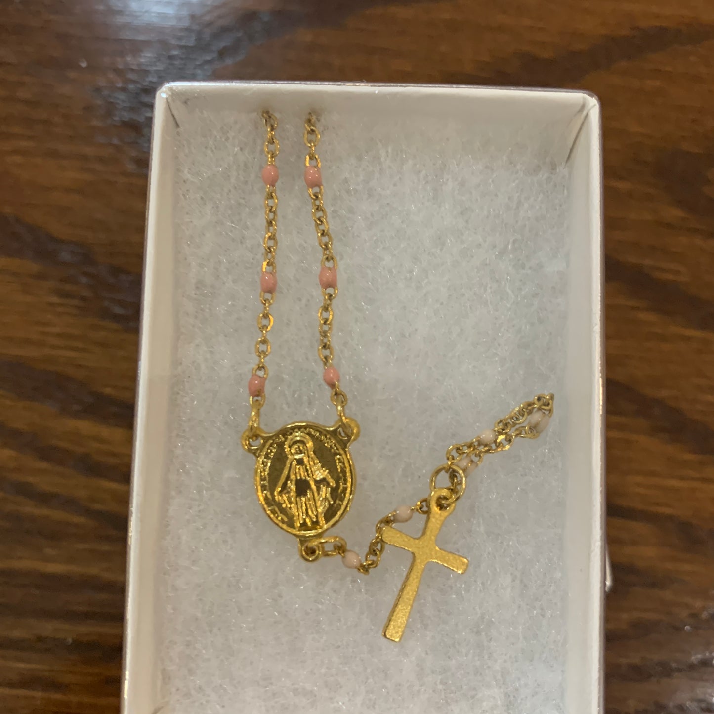 Gold Miraculous Medal Rosary Necklace