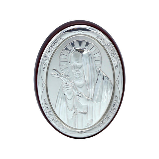 Silver Image of St. Padre Pio with Cross