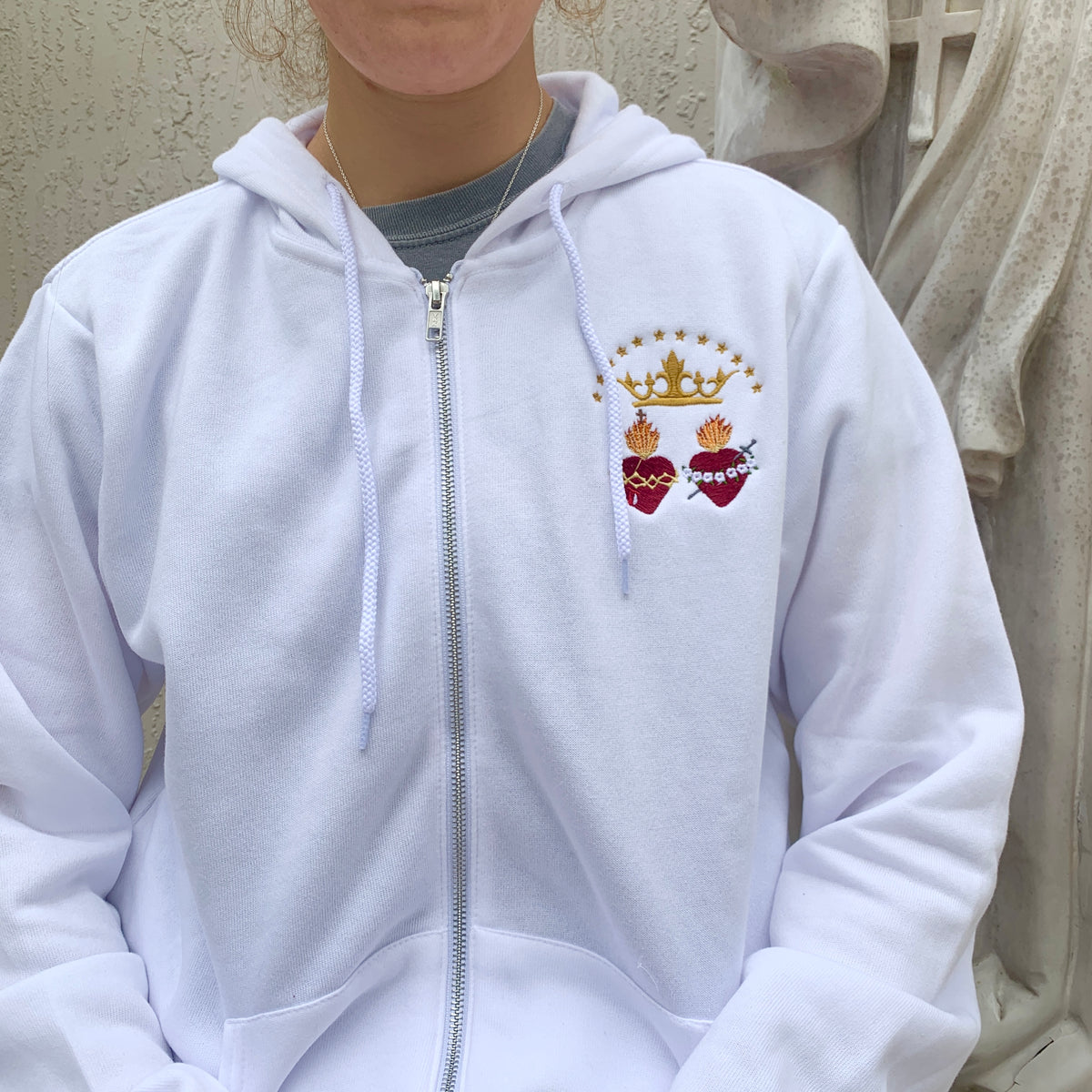 Two Hearts Embroidered Zip-up Sweater by SCTJM