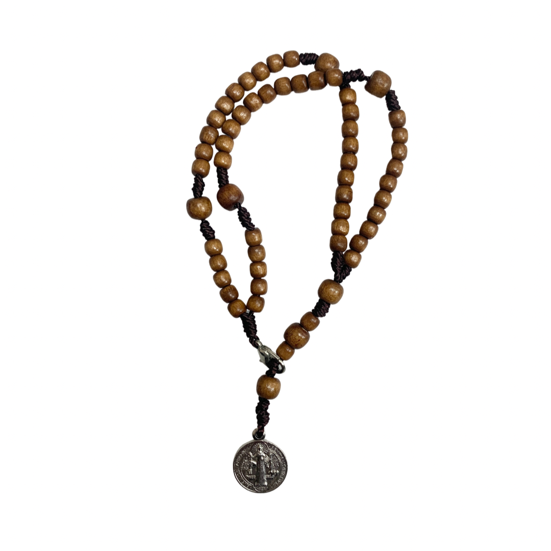 Wood Beads St. Benedict Rosary Bracelet with Clasp