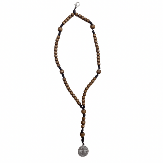 Wood Beads St. Benedict Rosary Bracelet with Clasp