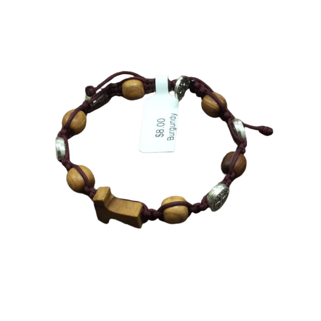 Wooden Tau Cross and St. Benedict Medals Decade Rosary Bracelet