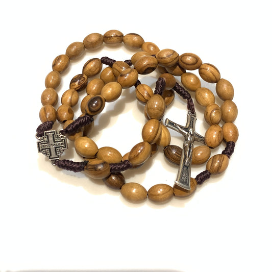 Olive Wood Rosary with Jerusalem Cross