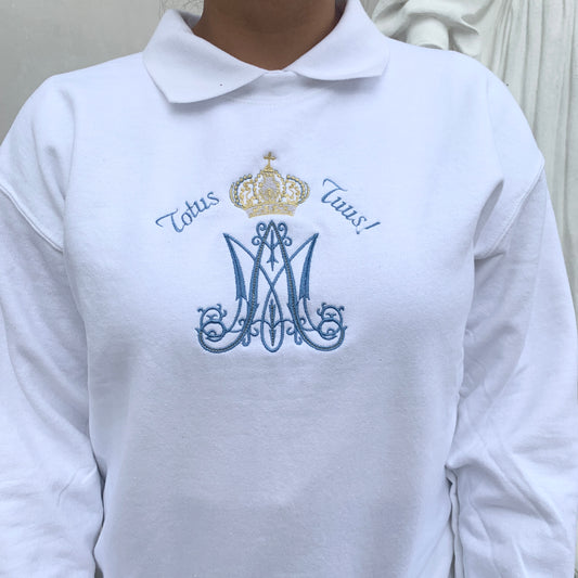 "Totus Tuus" Embroidered Crewneck Sweater by SCTJM