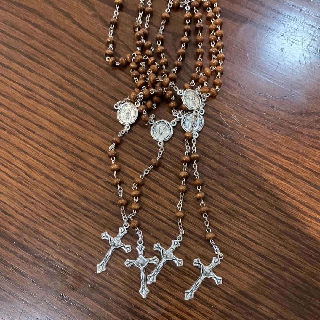 Padre Pio Tiny Wood Chain Rosary