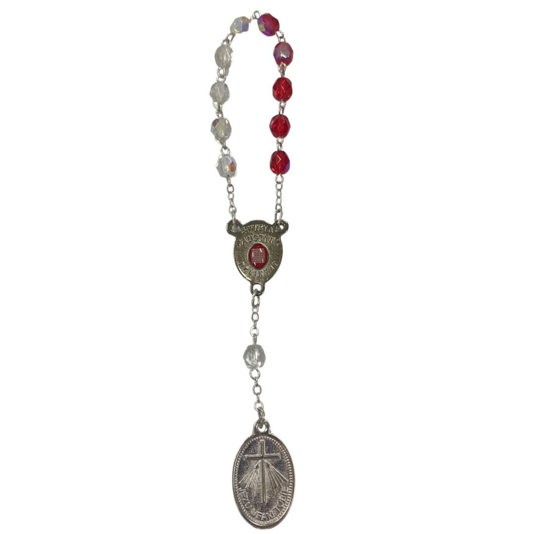 Crystal Blood and Water St. Faustina Decade Rosary with Relic
