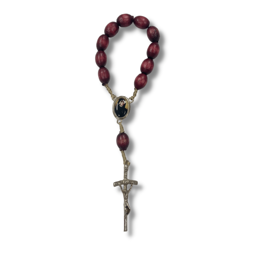 Wood St. Faustina String Decade Rosary with Relic