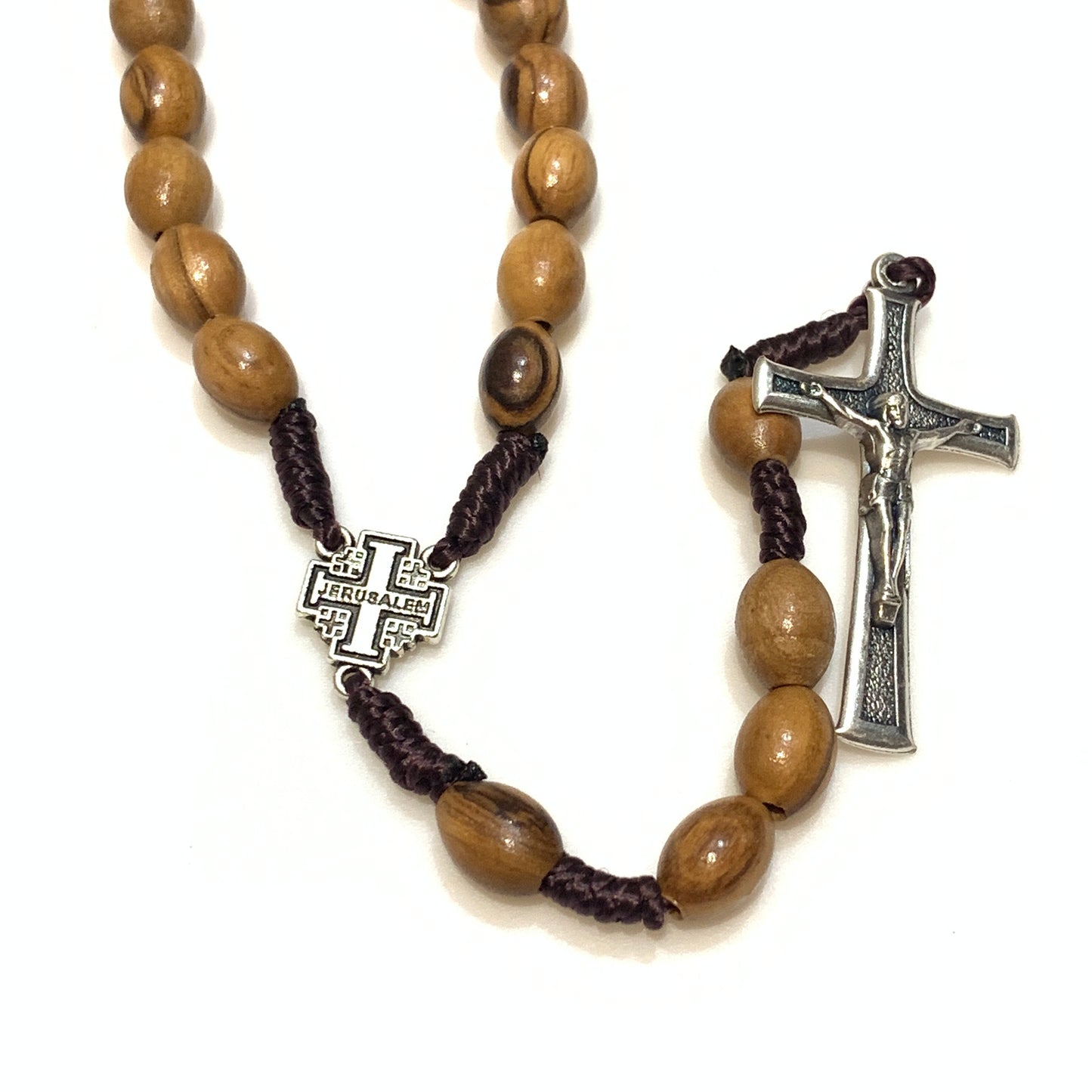 Olive Wood Rosary with Jerusalem Cross