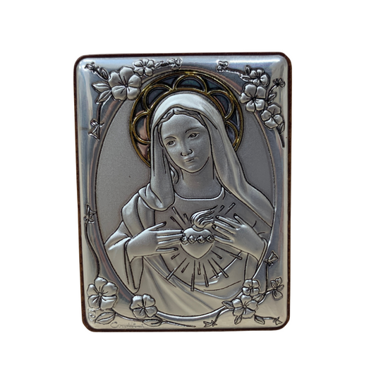 Colored Square Silver Image of the Immaculate Heart of Mary