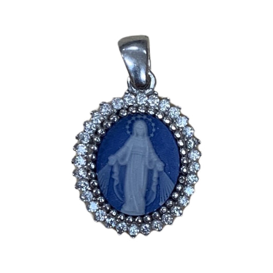 Miraculous Medal Cameo Medal with Ornate Diamond Border
