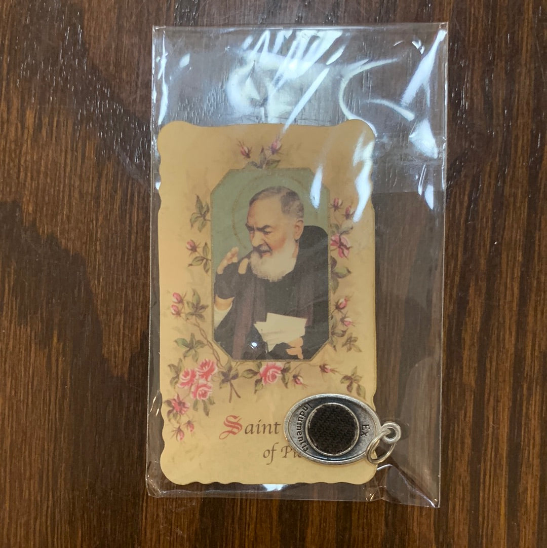 Padre Pio Medal with Relic and Prayer Card