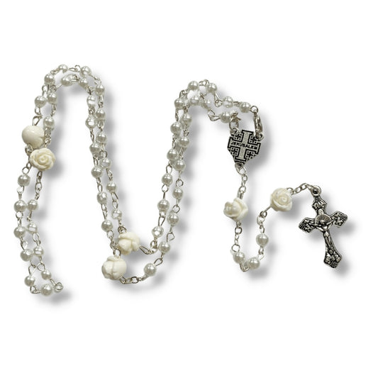 Jerusalem Rose Pearl Rosary Necklace