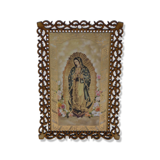 Wood Carved Floral Guadalupe Image